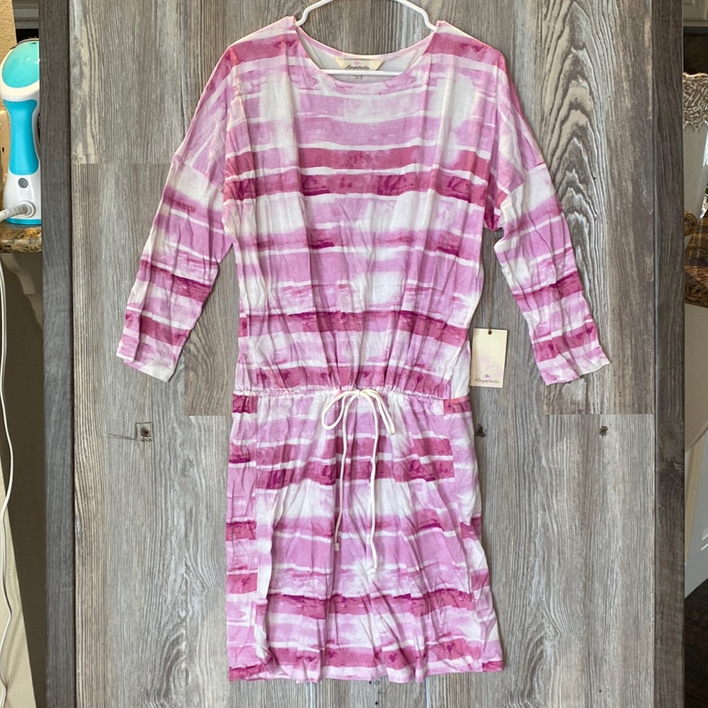 Margaritaville pink and white dress, M